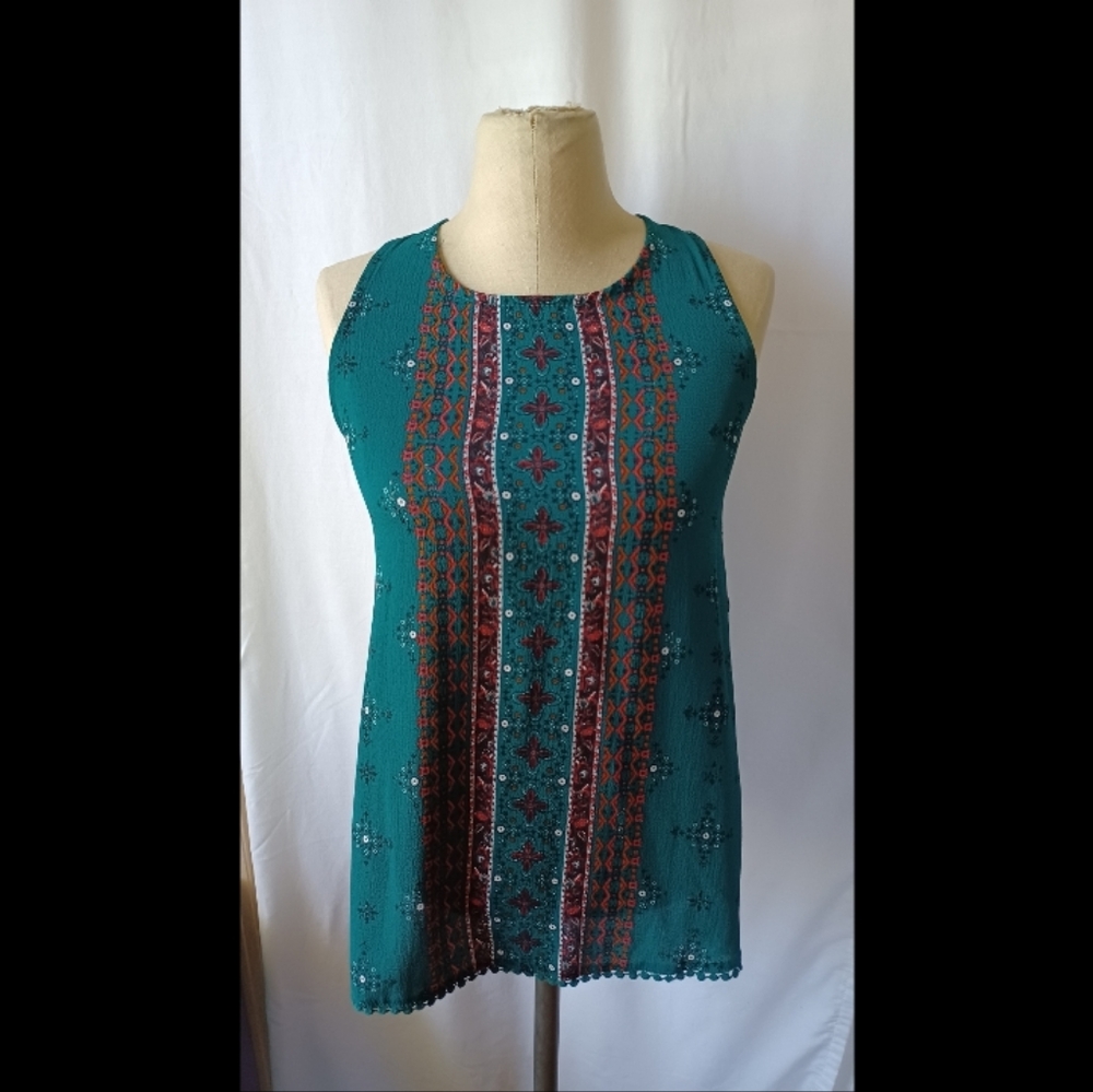 XHILARATION colorful green open back tank top